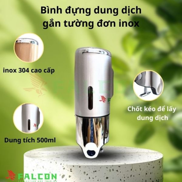 Bình đựng dung dịch gắn tường đơn cao cấp inox 304