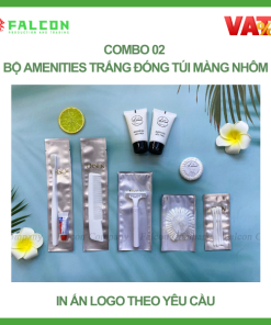 IN ẤN LOGO THEO YÊU CẦU COMBO 02 BỘ AMENITIES TRẮNG ĐÓNG TÚI MÀNG NHÔM