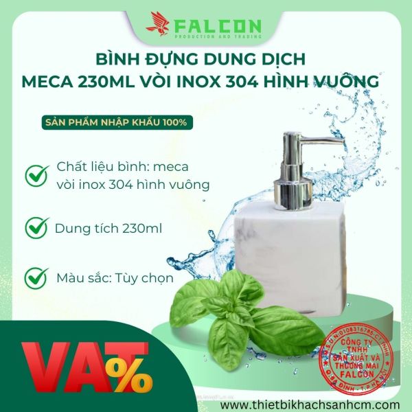 Bình đựng dung dịch meca 230ml vòi inox 304 hình vuông