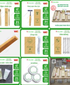 Combo 8 món trong bộ amenities gỗ tre được Falcon cung cấp