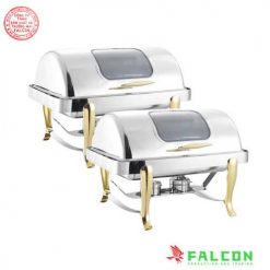 Nồi hâm buffet chữ nhật chân đúc - mạ vàng