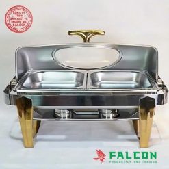 Nồi hâm buffet chữ nhật chân đúc - mạ vàng