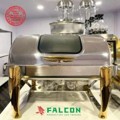 Nồi hâm buffet chữ nhật chân đúc - mạ vàng